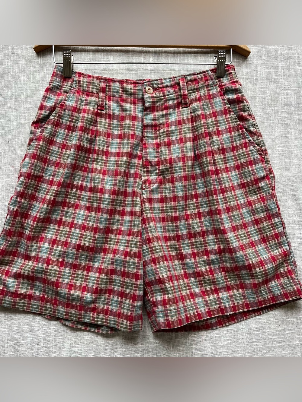 Vtg High-Waist Tailored Plaid Cotton Shorts